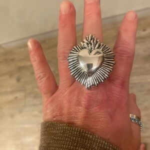 Mexican Silver Heart Sacred Flame Statement Ring